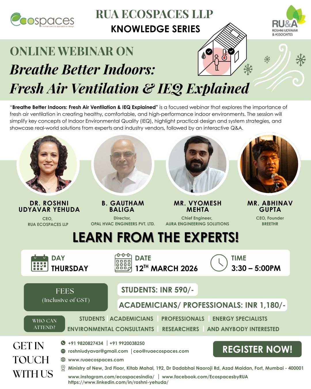 Read more about the article RUA Ecospaces Conducts Knowledge Series Webinar on Fresh Air Ventilation & Indoor Environmental Quality